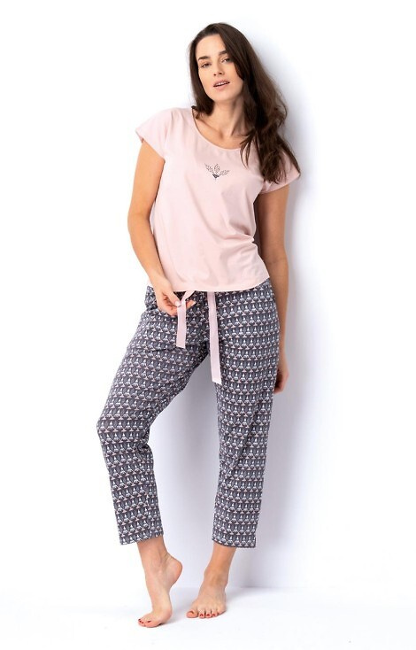 LNS 722 Key bumbac pijamale dama - pudra-mocca