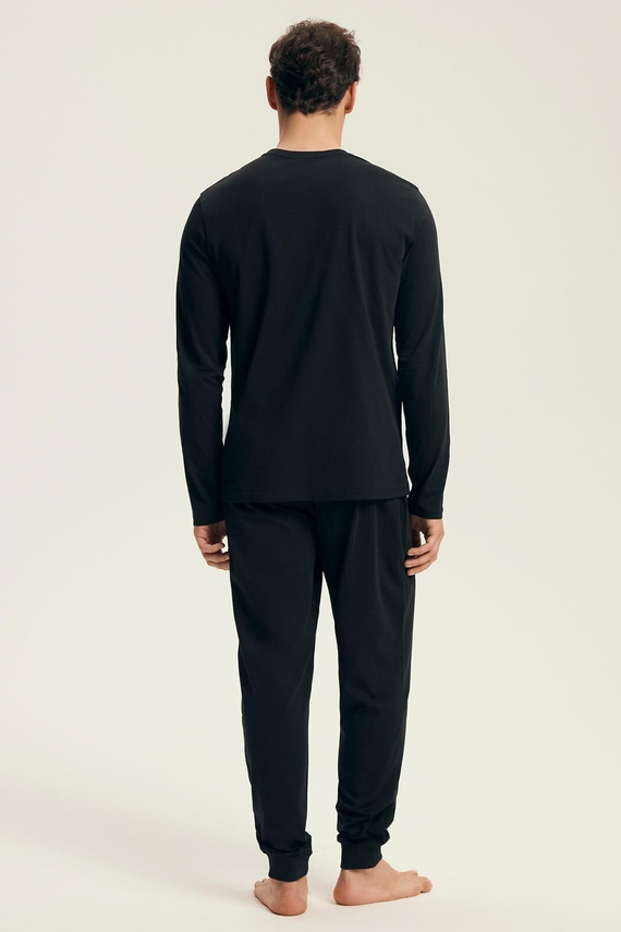 Pijamale bărbați Henderson Core 43469 Loger, negru - bumbac, mâneci lungi, ambalaj elegant