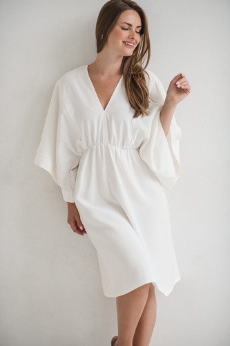 Rochie de maternitate si alaptare Mama Zen Milk&Love, crem - kimono cu fermoare, modal