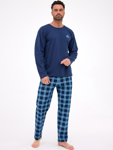124/314 North Cornette pijamale bărbați, bleumarin - bumbac, mâneci lungi