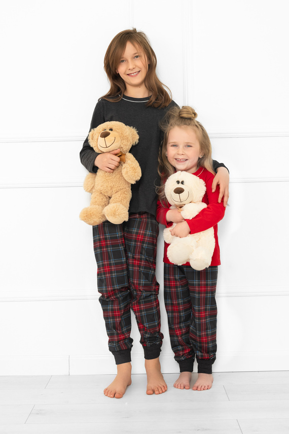 Pijama pentru copii Rusoli Italian Fashion dark melange - bumbac, lungă, model de Crăciun