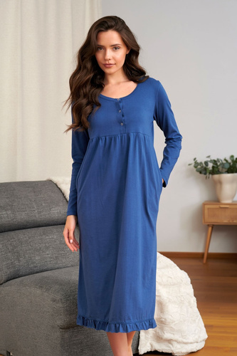 Cămașă de noapte Doctor Nap 7318 100% bumbac pentru alăptare și sarcină - indigo