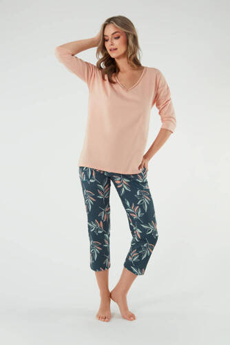 Julietta Pijama de damă cu mâneci 3/4, pantaloni 7/8 Modă italiană - somon/print