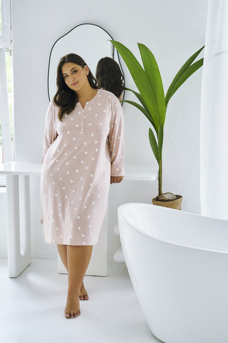 Cămașă de noapte Nori 3469 Taro – roz, bumbac, mâneci lungi, confort feminin pentru noapte