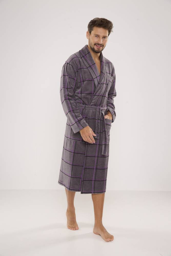 803 / 819 Halat de baie pentru bărbați Twin Forex - gri cu carouri mov (gri cu carouri)