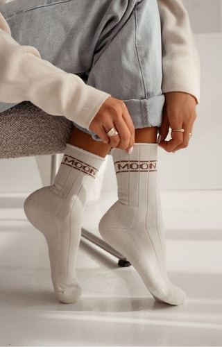 0071-009 Șosete de damă Unique Milena ecru - bumbac, jumătate de țesătură terry