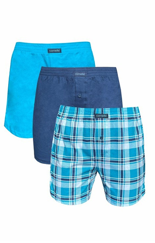 945/09 Boxer bărbați Cornette – pachet de 3 bumbac, turcoaz/albastru marin/cadrat