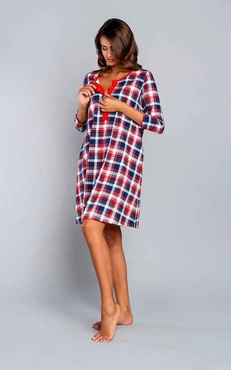 Rugia maternitate și alăptare cămașă de noapte 3/4 mânecă Italian Fashion- roșu