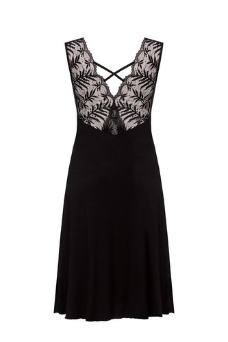 Cămașă de noapte neagră Petra KM29 Mefemi by Nipplex – viscoză, dantelă, lungime până la gambă