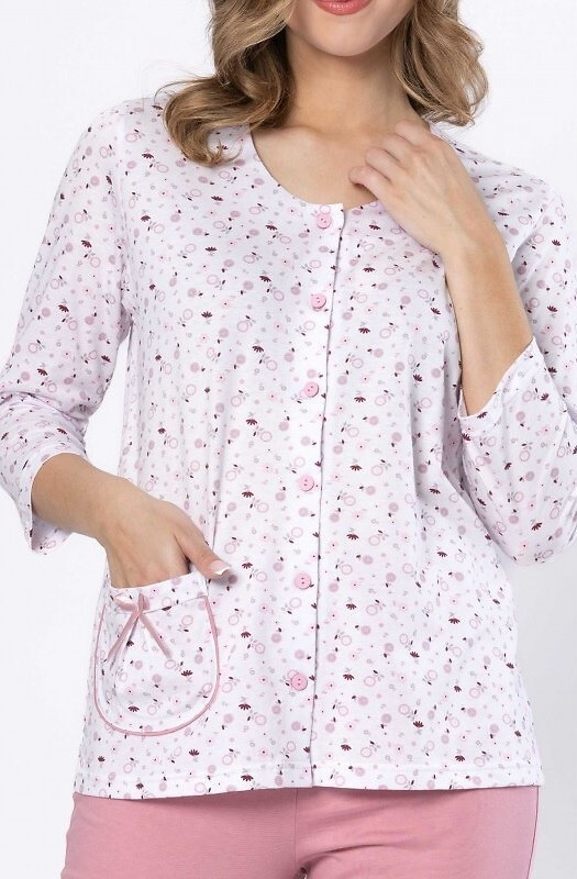 Pijamale de dama Dobrusia 1636 – bumbac roz, maneci 3/4, inchise cu nasturi