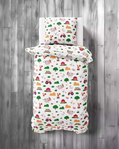 5439 A Wesoła Farma Mała Lenjerie de pat bumbac pentru copii Detexpol alb