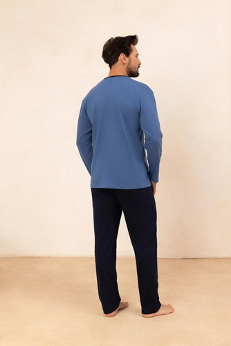 Regina 494 bleumarin – pijamale bărbați din bumbac cu mâneci lungi, croială clasică
