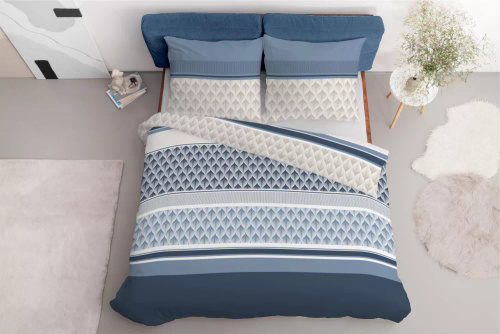 5028 A Lenjerie de pat din microfibră cu geometrie Detexpol, albastră
