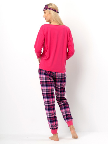 Pijamale de damă LNS 491 Key fuchsia – bumbac, mâneci lungi, pantaloni de flanel