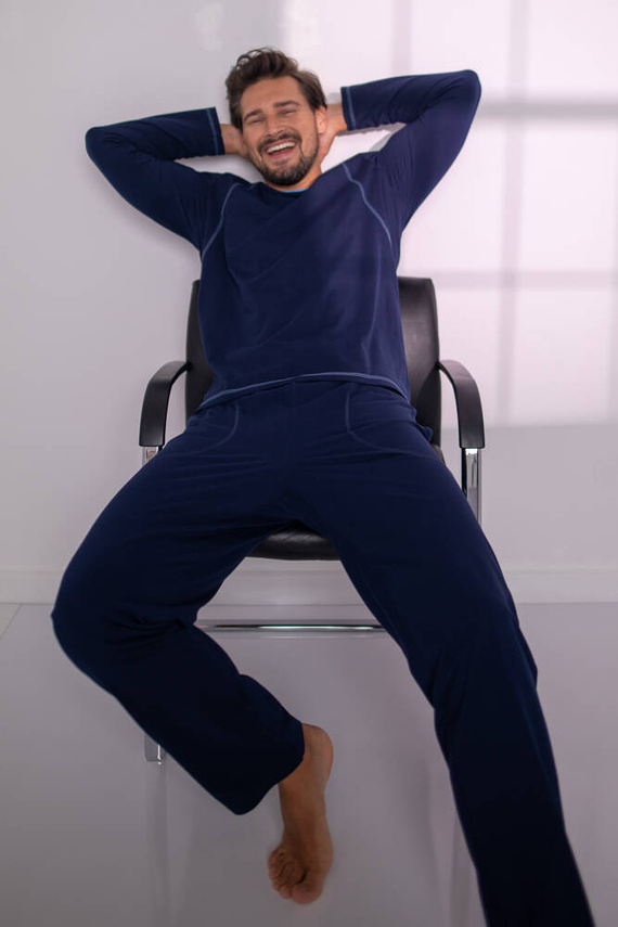 Salomon Pijama cu mânecă lungă pentru bărbați, pantaloni lungi Italian Fashion - albastru marin / albastru