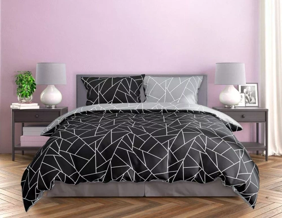 Milargo Verde 007 Lenjerie de pat din satin geometric Faro negru