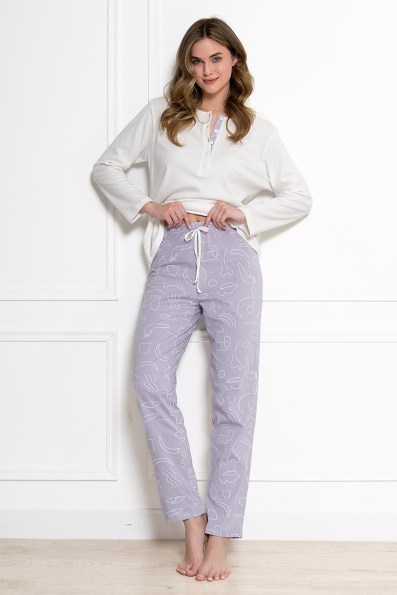Pijamale damă Leveza 1783 Mira crem-lilia 100% bumbac