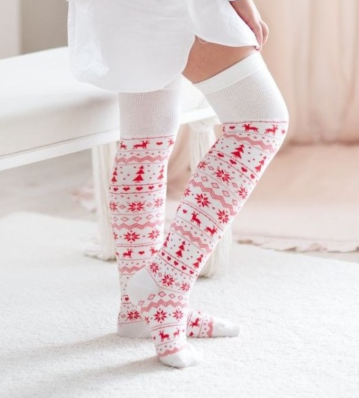 1177.001 Șosete până la genunchi pentru copii Milena de Crăciun – bumbac moale, ecru