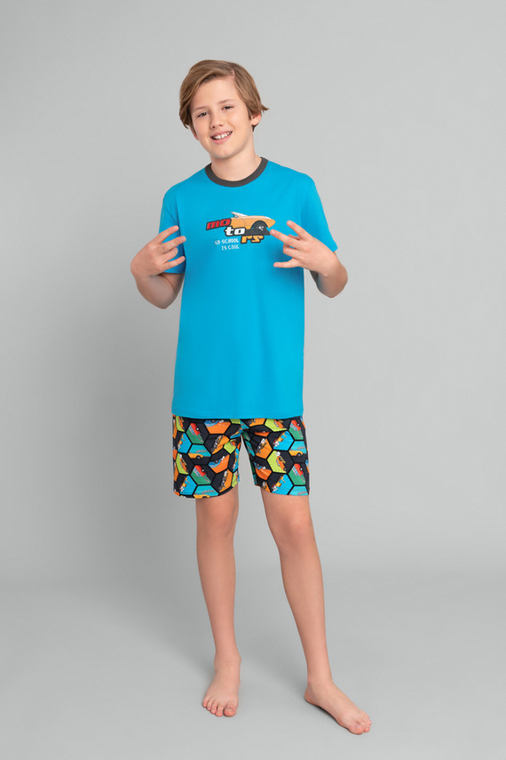 Comics Pijama cu mânecă scurtă pentru băieți, pantaloni Italian Fashion - turcoaz/print