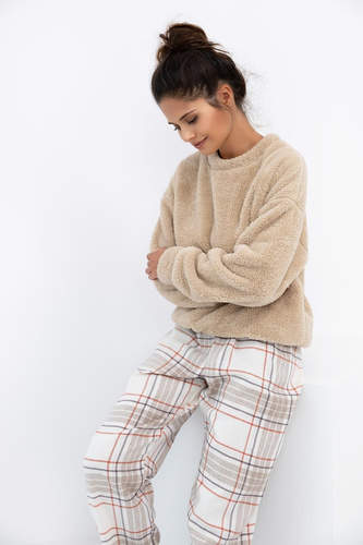 Pijamale pentru femei Joyce Sensis - Pijamale călduroase cu partea de sus moale și pantaloni în carouri