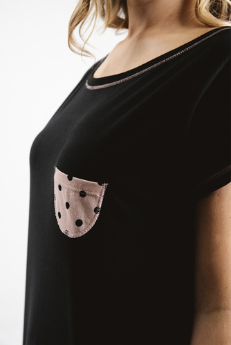 Buscato Pijama cu mânecă scurtă pentru femei, pantaloni scurți Italian Fashion- print/negru