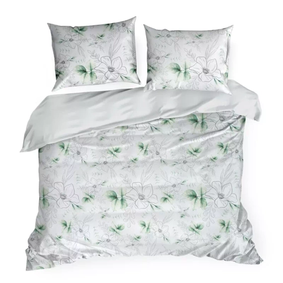 Spring 28 Flowers lenjerie de pat satin Euro perdele alb/verde