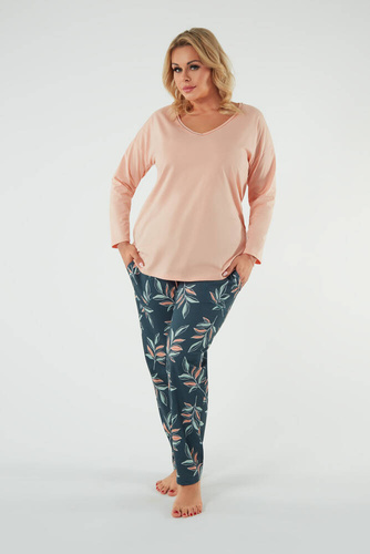 Julietta Pijama de damă cu mânecă lungă, pantaloni lungi Italian Fashion - somon/print