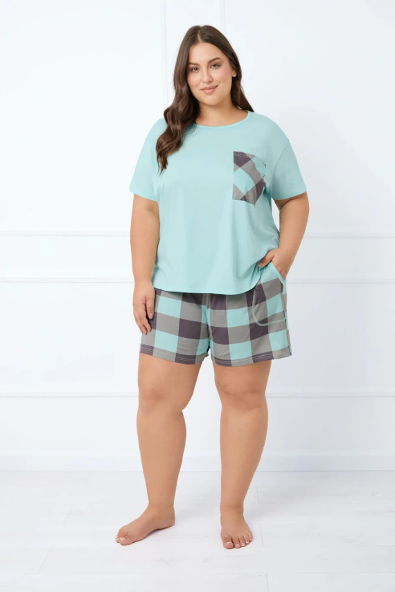 Sandra Ladies' pijama cu mânecă scurtă, pantaloni scurți Italian Fashion - turcoaz deschis