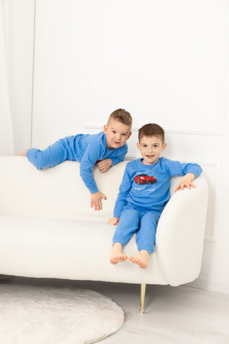 Pijama pentru băieți Gordo - bumbac, mânecă lungă și pantaloni cu cordon Italian Fashion - albastru