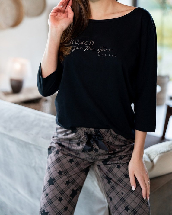 Pijamale Sensis Reach For The Stars pentru femei - Negru-Maro