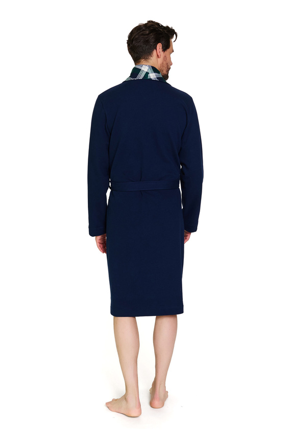 7366 Doctor Nap | Halat de baie premium pentru bărbați bleumarin cu finisaj în carouri - 100% bumbac - bleumarin