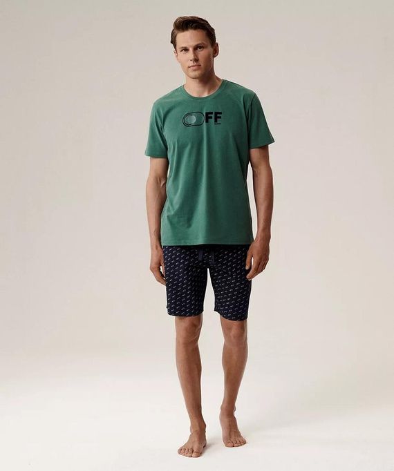 Pijamale bărbați NMP-395 - bumbac verde și bleumarin, mâneci scurte, ușoare și confortabile pentru vară