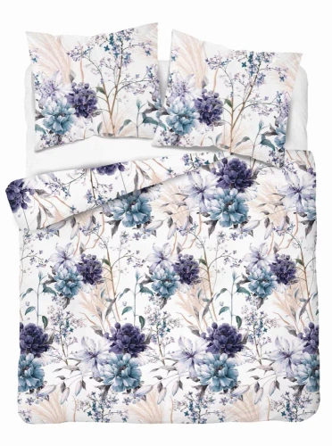 5222 A Lenjerie de pat din satin cu flori de acuarelă în nuanțe de lavandă Detexpol