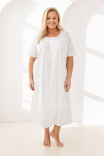 Rochie de noapte 019 Regina – lungă, din bumbac, cu decolteu cu nasturi | Eleganță și confort