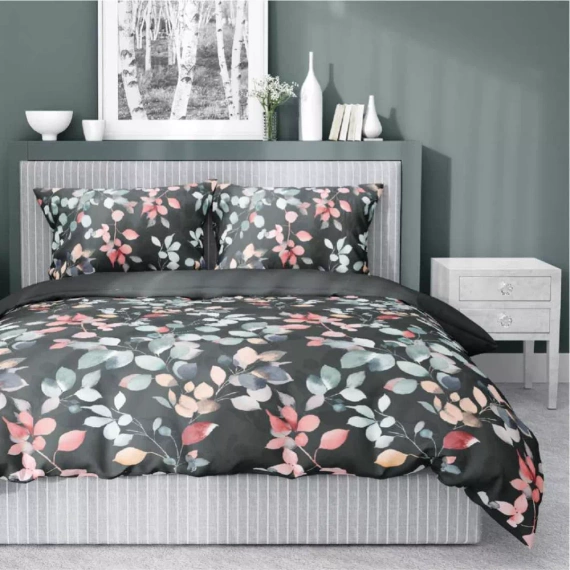 5084 A Home Satin Lenjerie de pat din satin cu crenguțe Detexpol grafit