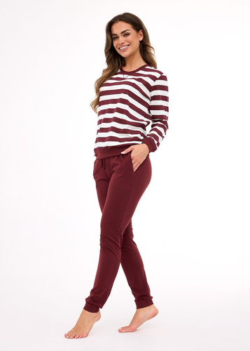 635/468 Cornette Molly 3 pijamale dama | Bumbac, dungi ecru-maro, pantaloni cu buzunare