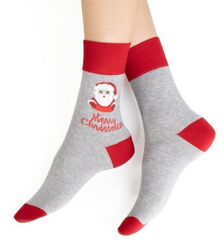 ART.136 Ciorapi dama Steven de Craciun, gri melange 142 – bumbac, calduroase, model iarna