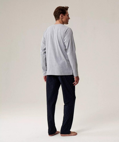 Pijamale bărbați NMP-390 Atlantic gri bleumarin - bumbac, mâneci lungi, confortabile și calde pentru nopțile mai reci