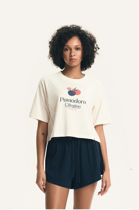 Pijama dama Henderson 43724 Dessie, 100% bumbac, print cu roșie, șorturi și mânecă scurtă