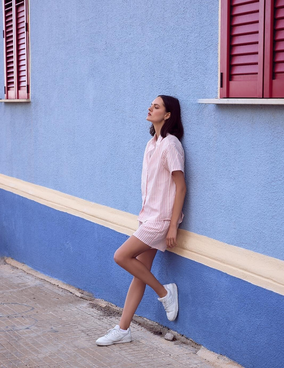 Pijama Selene Sensis alb-roz in bumbac dungi