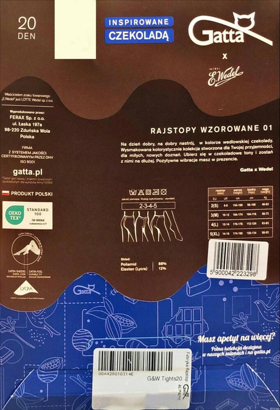 Wedel wz.01 Colanti dama 20 den Gatta - alb-choco