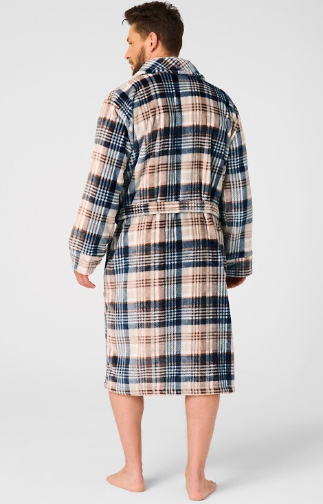 Halat de baie pentru bărbați MGL 443 Key bej - în carouri, moale, guler șal