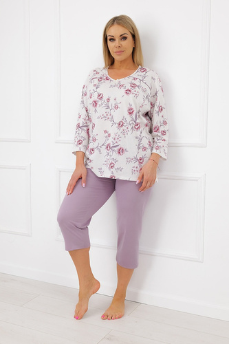 Italian Fashion Mariella pijama damă 3/4, 100% bumbac, cu flori
