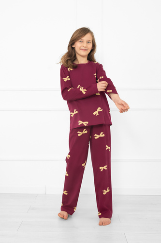 Pijama pentru fete Kwadro Italian Fashion - bumbac, mâneci lungi, fundițe