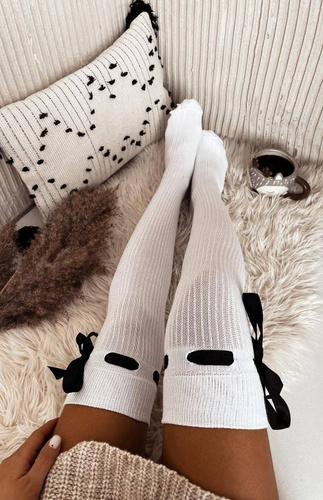 835 Wstążka Zakolanówki damskie Milena biały