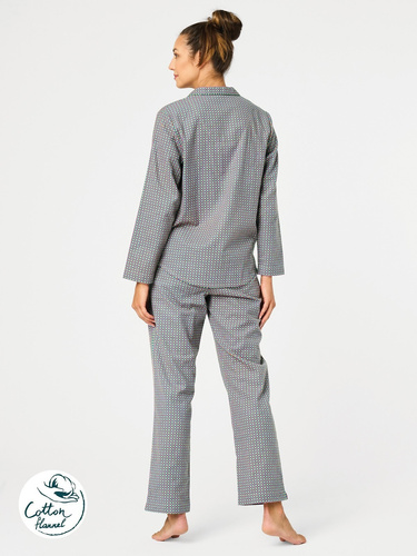 Pijamale de damă LNS 429 cheie picior de găină – bumbac, mânecă lungă, cu nasturi