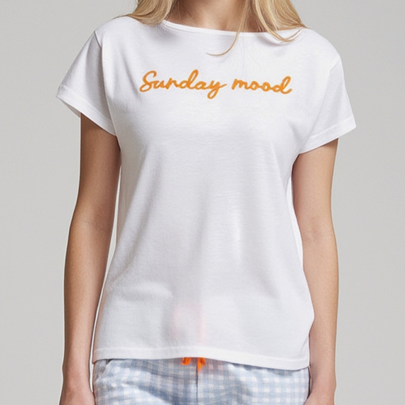 Pijamale dama Dana Sorbetto albastru - 100% bumbac, maneca scurta, pantaloni in carouri, set