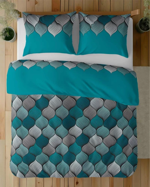 5226 A Lenjerie de pat din satin Mozaic oriental Detexpol turcoaz