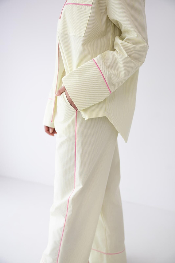 Pijama damă Sensis Raven lime – bumbac, cămașă cu nasturi și pantaloni