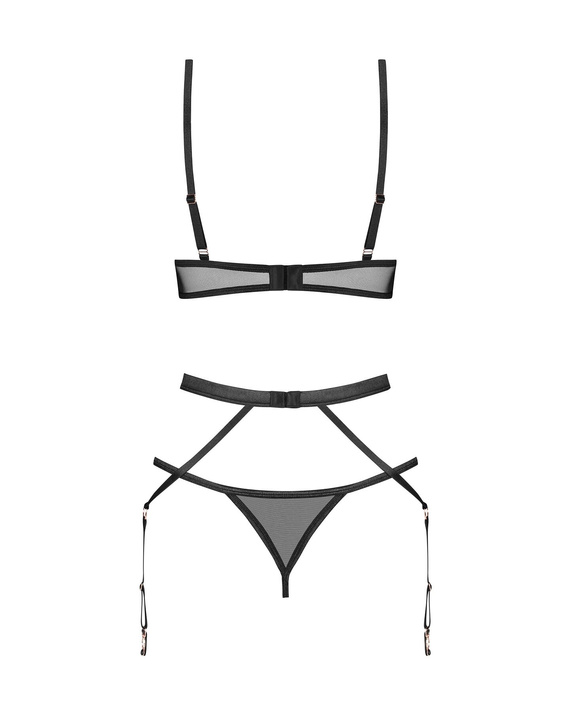 Set Euridia Obsessive negru din 3 piese – sutien, tanga și portjartier